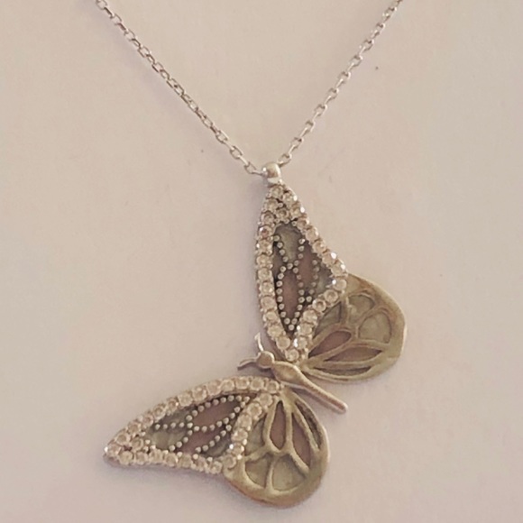 Hand Crafted Jewelry - Silver pink butterfly enamel necklace